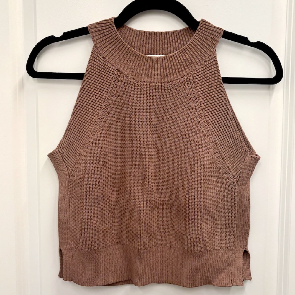 Wilfred Mauve Ribbed Knit Crop Halter Tank